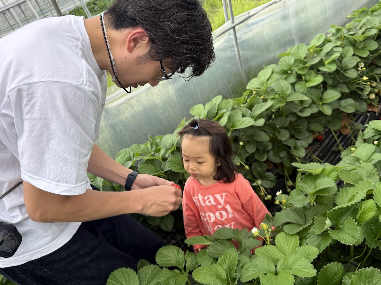 いちごを持つ子供の写真